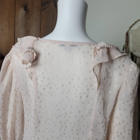 NWT Romantic Ruffled V-neck Rose Gold Polka Dot Blouse - Picture 10 of 16